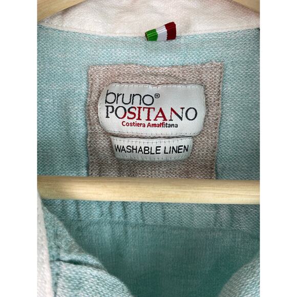 Bruno Positano Size L Aqua Blue Washable Linen Short Sleeve Button Up Shirt - Picture 2 of 6